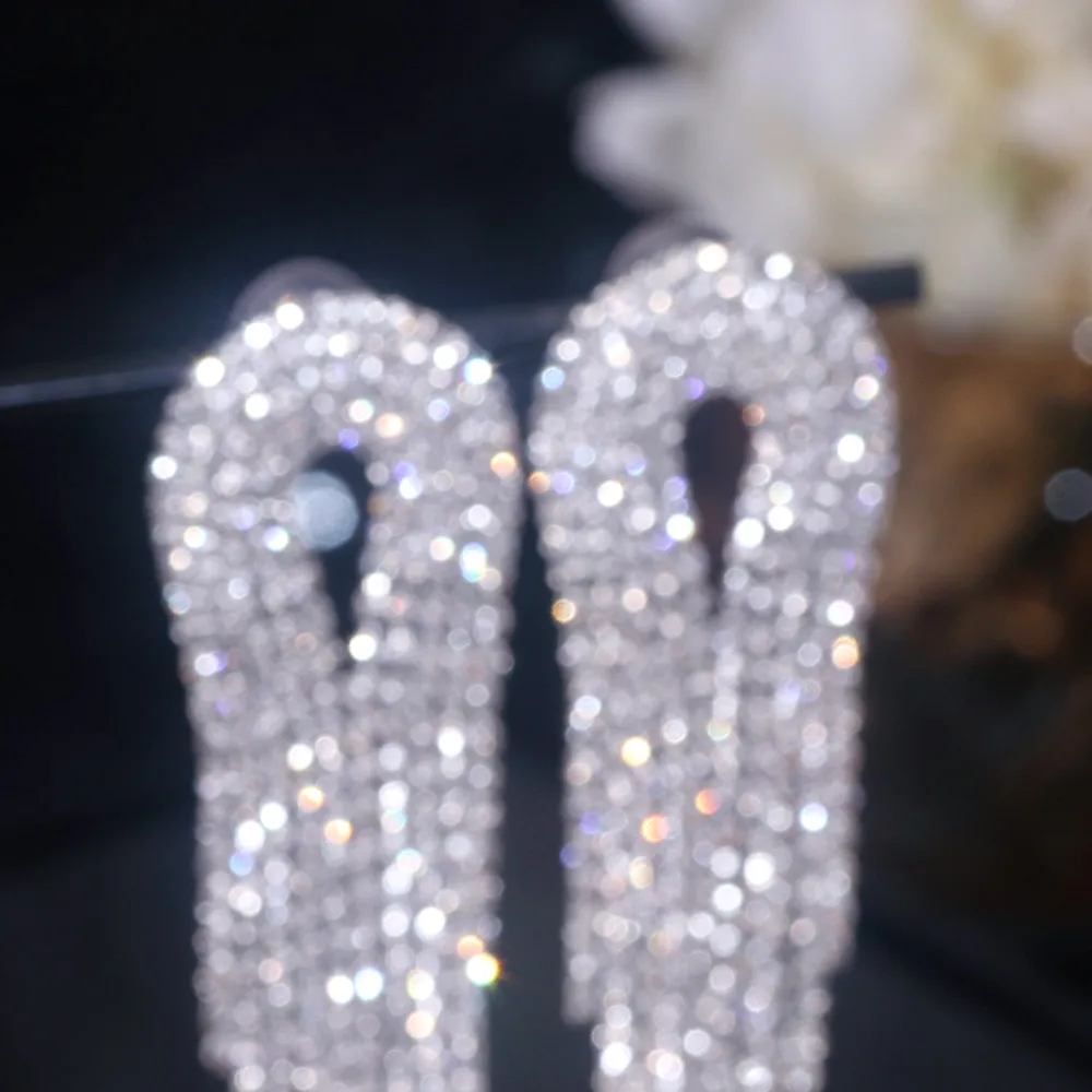 New Classic Shiny Rhinestone Earrings for Women Geometric Long Tassel Crystal Dangle Earrings Female Fashion Jewelry Accessories
