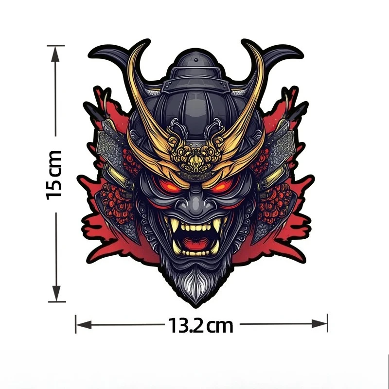 Creative Samurai Ghost Mask Car Sticker Trendy Oni Warrior Decal for Motorcycle & E-Bike Body Decor