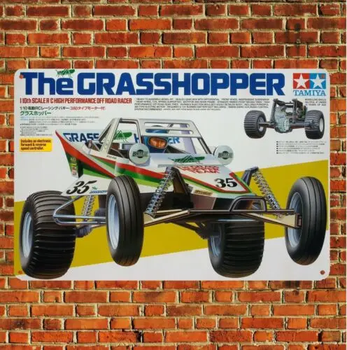 1f,Metal Poster Vintage Rc Car Tin Sign Plaque Tamiya The Grasshopper Buggy Boxart