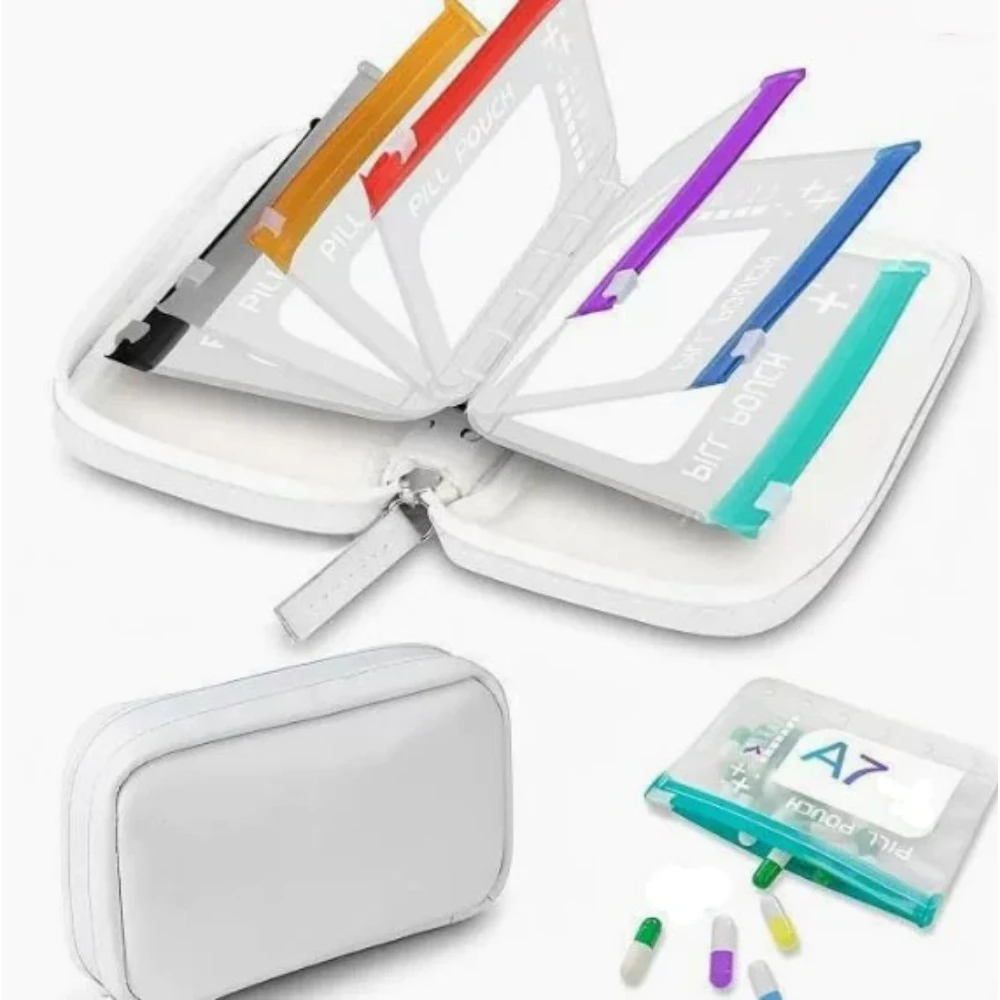 Portable Waterproof Pill Pouch Set 14Pcs Bags Inside A8 Pill Pouches for Travel Organizer Flexible Binder Case for Medicine