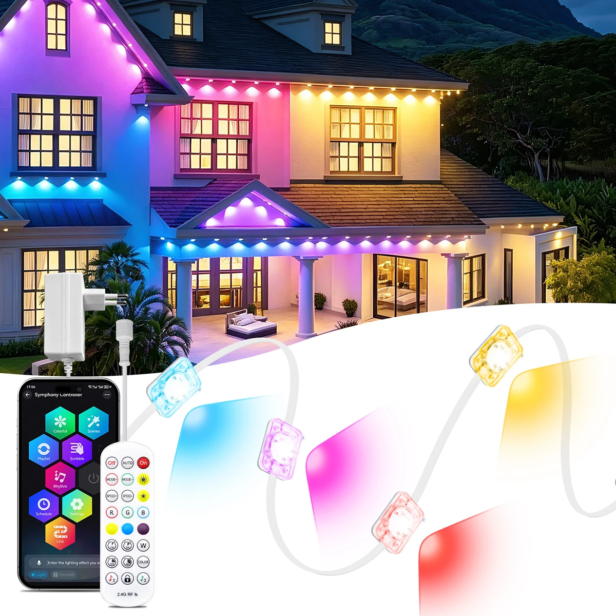 5個入り-rgbic-エーブライト-bluetoothアプリ対応-24キー-パワーキット-24v-ip67防水-ストリングライト-フェアリーライト-パーティー-庭-フェスティバル-ガーランド-デコレーション
