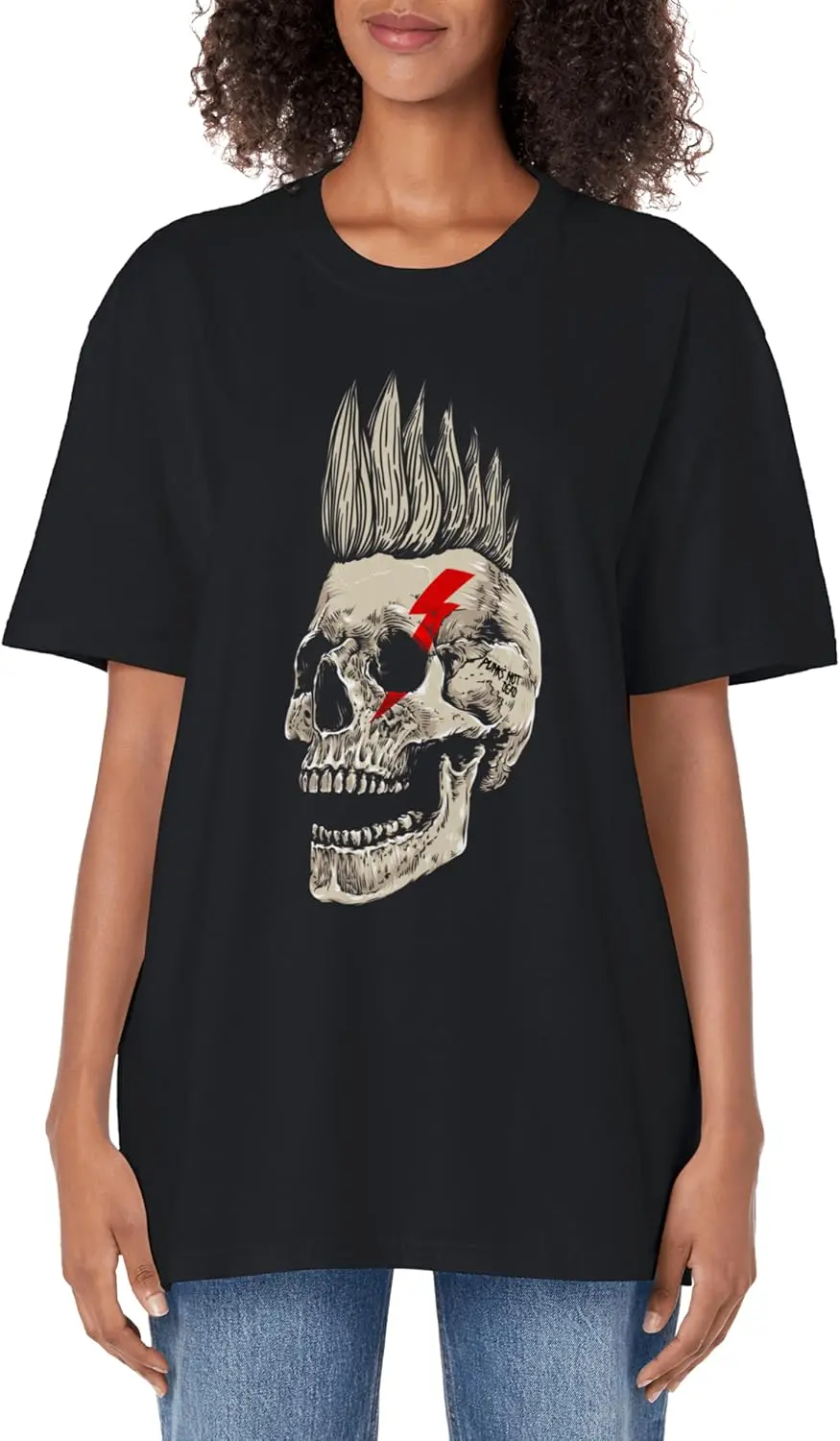 Punk Rock Skull With Mohawk Style Punk's Not Dead Adult Oversized Vintage T-Shirt