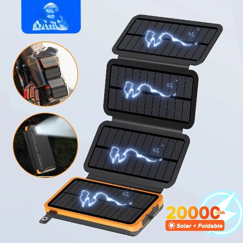 

TUODES 20000mah Solor Power Bank 4 Solar Panels Large Capacity External Battery Waterproof Powerbank for IPhone Xiaomi Samsung