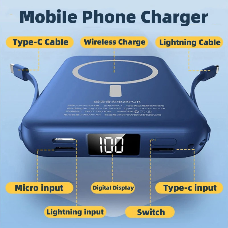 20000mAh 마그네틱 모바일 전원 휴대용 모바일 전원 폰 무선 충전기 애플 아이폰 삼성 외부 보조 배터리 팩에 적용