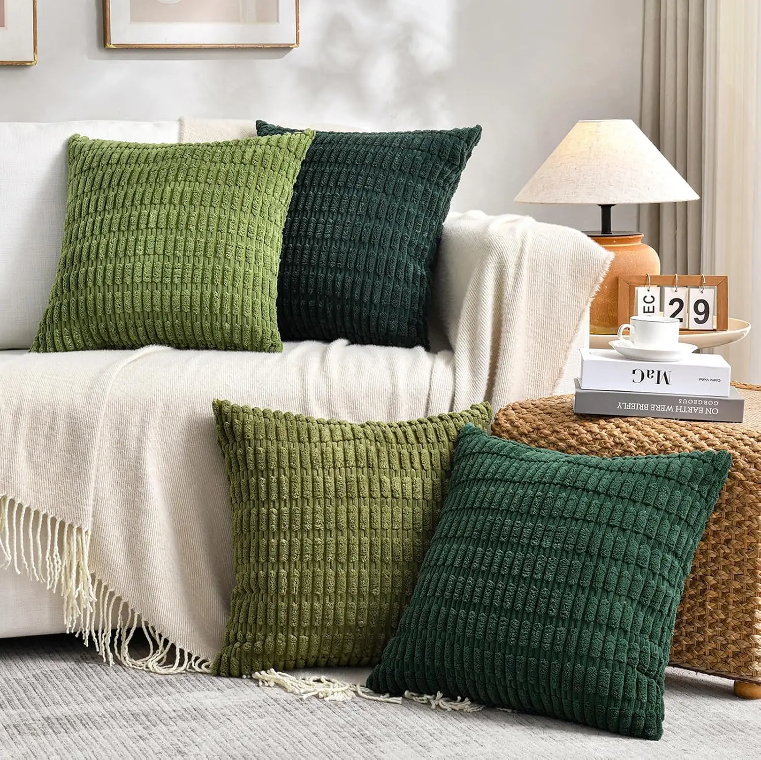

Set Of 4 Green Spring Boho Decorative Throw Pillow Covers 18X18 H For Couch Bed Sofa, Aesthetic Modern Bohemian Room Decor,