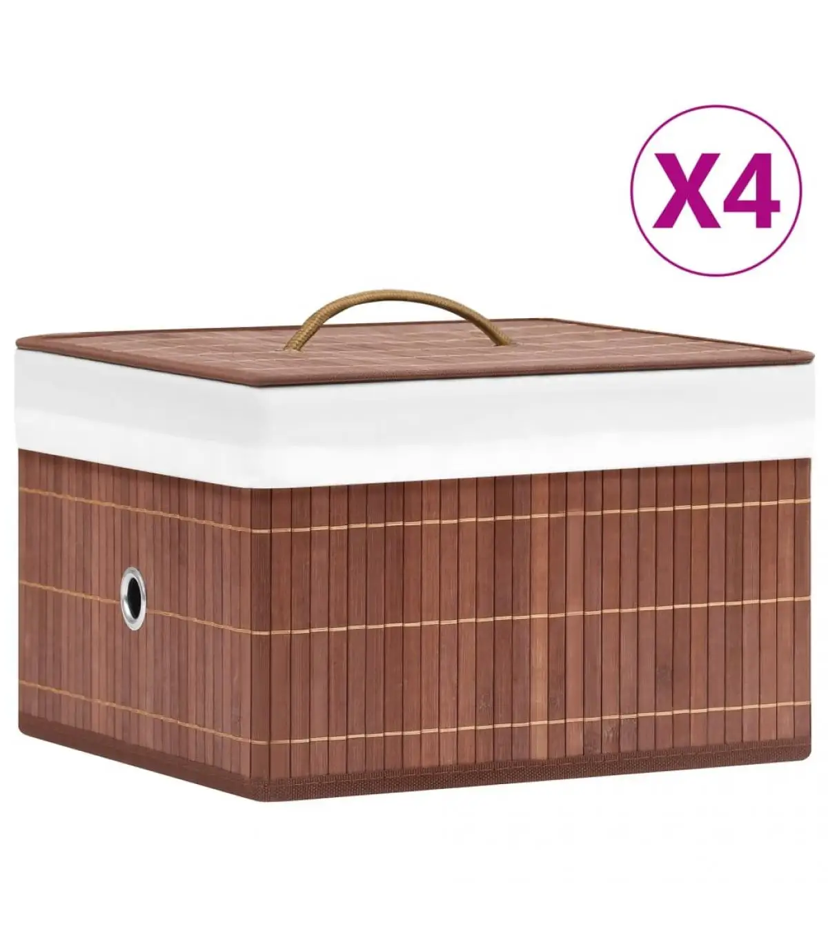 4 PCs Brown Bamboo Storage Boxes Storage Baskets