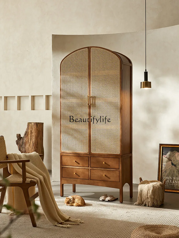 

12Custom Vintage Solid Wood Rattan Storage Display Decorative Storage Cabinet