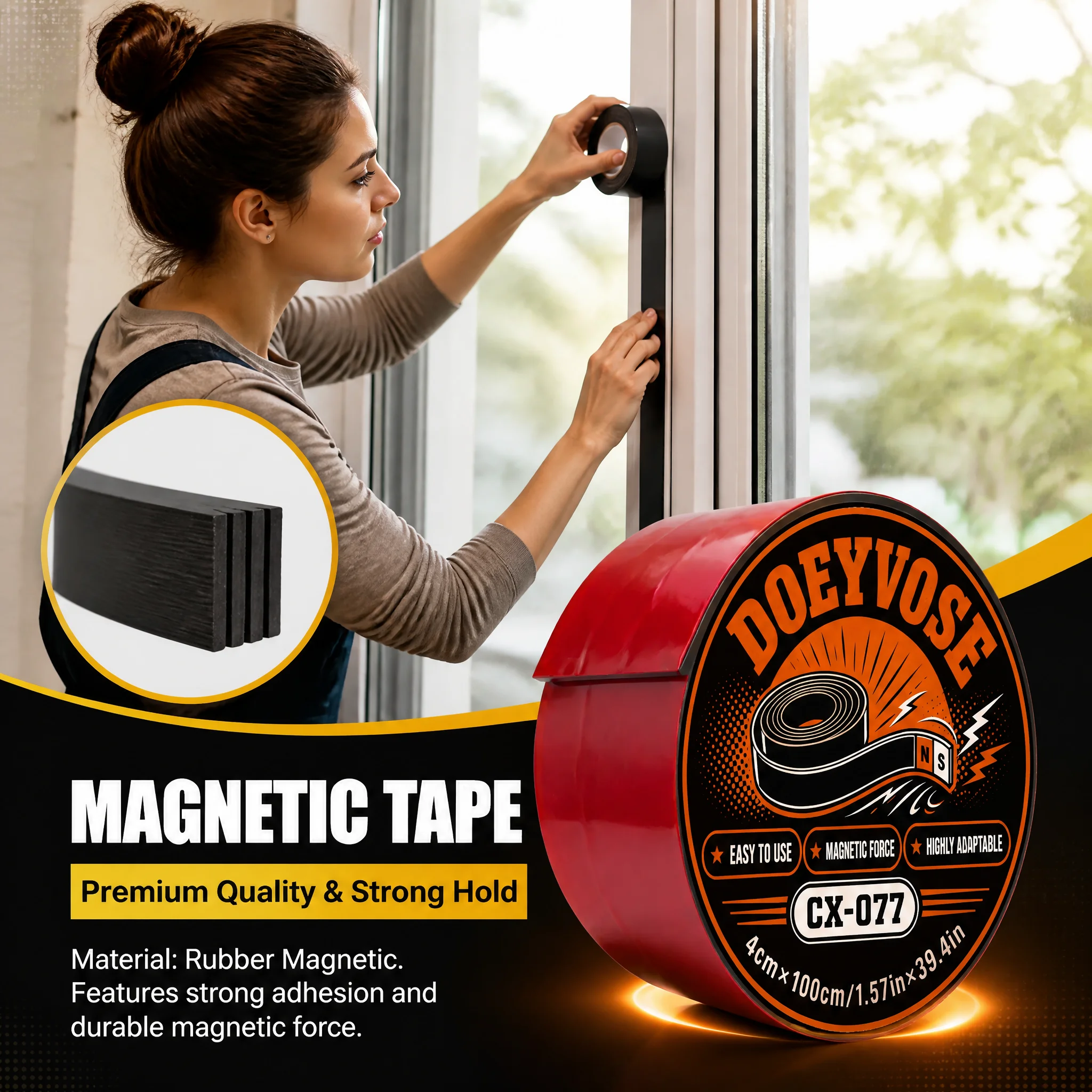 Self‑Adhesive Magnetic Rubber Strip 4cm2mm1m Strong Adsorption Magnet Tape for Workshop