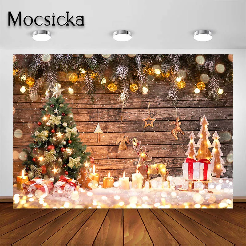 Mocsicka Photography Background for Portrait Warm Color Wooden Wall Backdrop Glitter Winter Snow View Photo Studio Decors Props