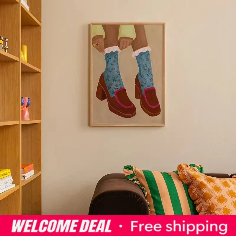 2026  Retro Dreamcore Abstract Girl Goldfish Poster Printing Colorful Tableware Lifestyle Canvas Art Home Living Room Decor