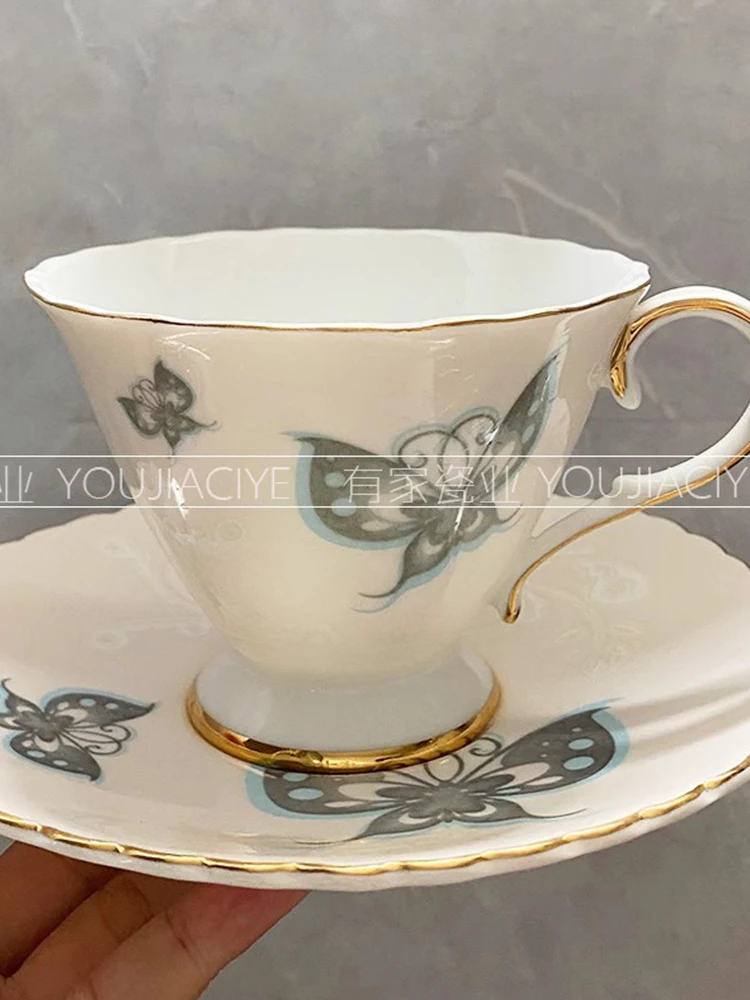 European Coffee Cup English Afternoon Tea Bone China Butterfly Gold Painting Tea Set Ceramic Espresso Cups Porcelain Vaso Decafe