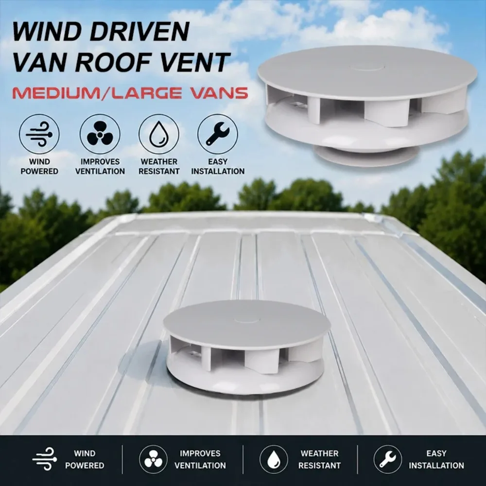 1Pcs Wind Driven Van Roof Vent Rotating Rotary Spinning Fan Low Profile Wind Powered Ventilator for Vans Buses