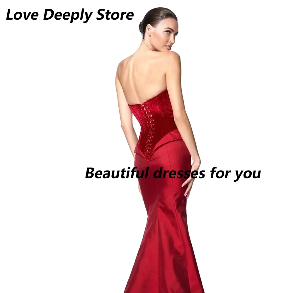 Red Evening Dresses for Women Sexy Strapless Floor Length Prom Dress 2025 Mermaid Backless Handmade Flowers Wedding Party Dress