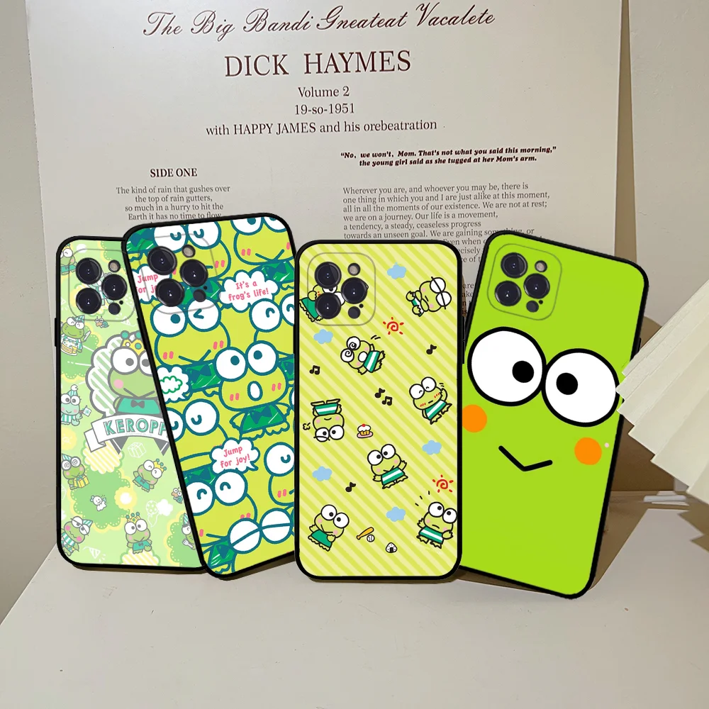 Cartoon K-Keroppi Green Frog Phone Case For IPhone 16 15 8 7 6 6S Plus X SE XR XS 14 11 12 13 Mini Pro Max Mobile Case