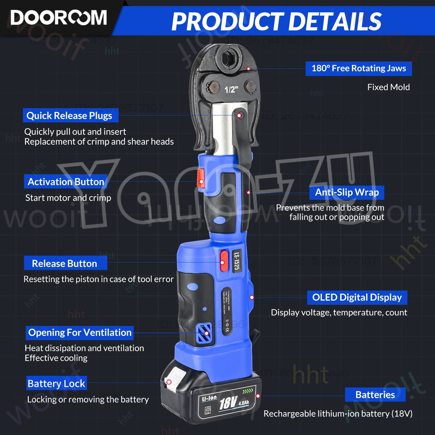 LS-1525 Pipe Crimping Tool Kit Electric Rechargeable Copper Stainless Steel Pipe Fitting Hydraulic Crimper Pliers