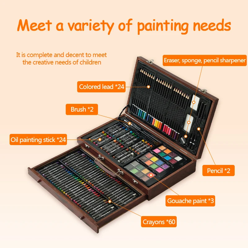 Paintbrush set Children's art Painting Crayon oil paintbrush set Wooden double color pencil portable gift box Bright colors