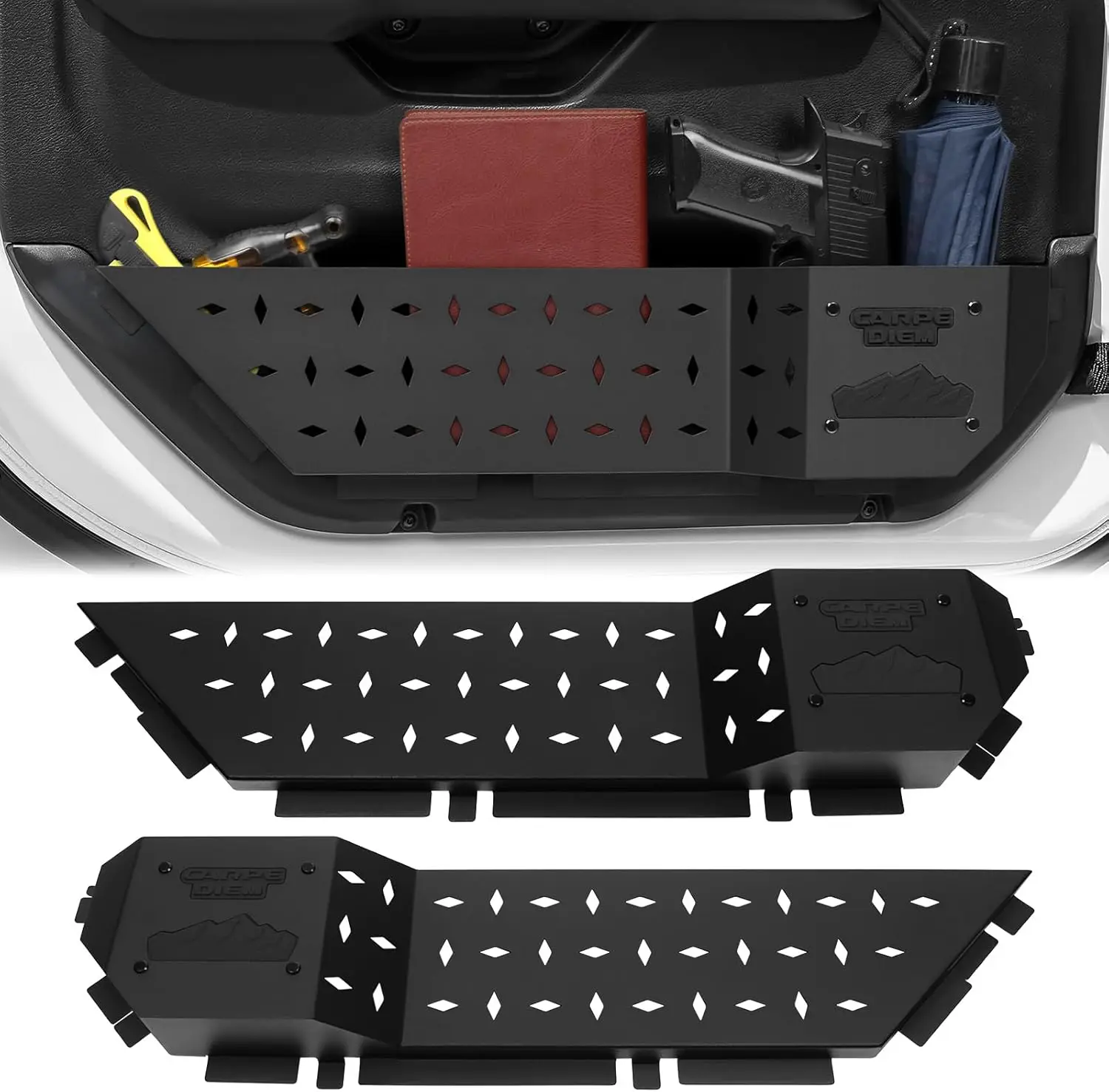 

For 2018-2025 Jeep Wrangler JL JLU 4XE and 2020-2025 Gladiator JT Metal Box Front Storage Storage Pocket Accessories Rack Door