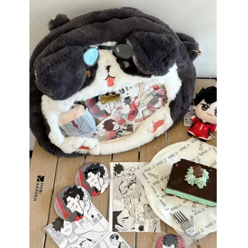 Shepherd Dog Itabag Embroidery Backpack Plush Cartoon Dog Bag Jk Lolita Soft Cute Transparent Zipper Single Shoulder Student Bag