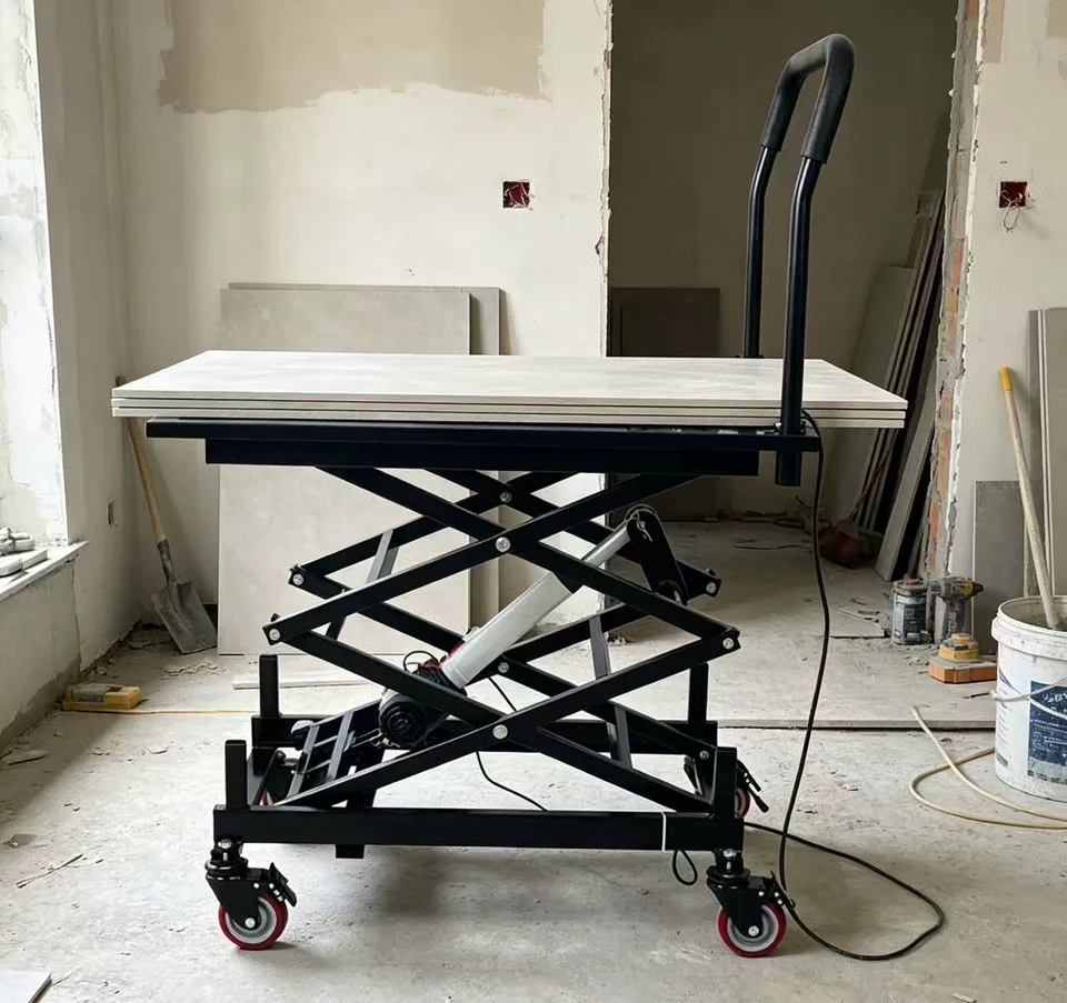 Electric Lifting Stool Hydraulic Interior Decoration Tiling Mobile Lifting Platform Folding Stool Household Ladder with Armrests