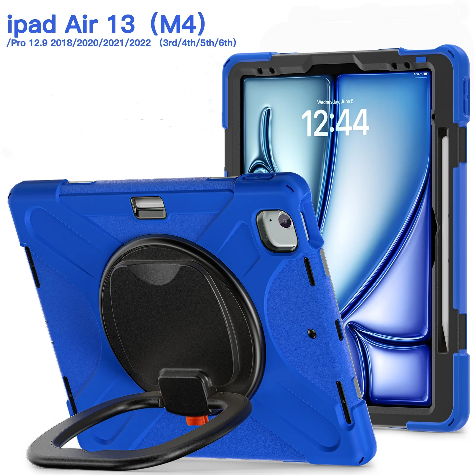 

With Handle Grip Hybrid Case For iPad Air 13 2024 A2903 A2898 Pro 12.9 2018 2020 2021 2022 360 Rotatable Heavy Duty Stand Cover