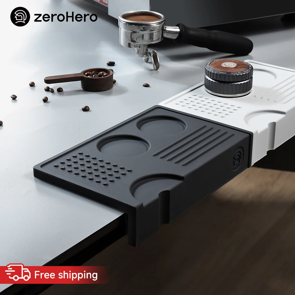 zeroHero Silicone Coffee Mat 235x146.5x46.5mm Black Edge Mount Pad for Espresso Portafilter Grinder Home Barista Professional
