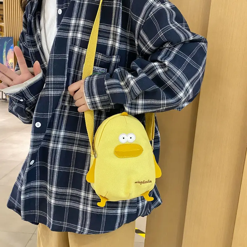 Zomer Schattige Crossbody Tassen Kleine Verse Mini Student Zachte Dame Cartoon Chick Bag Japanse Stijl Zeil Stiksels Vrouwen Vierkante Tas