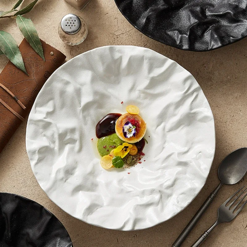 New Ceramic Pleated Western Dining Plate Setting Up Tableware in High-end Hotel Restaurants Household Salad Plate Ceramic Plate