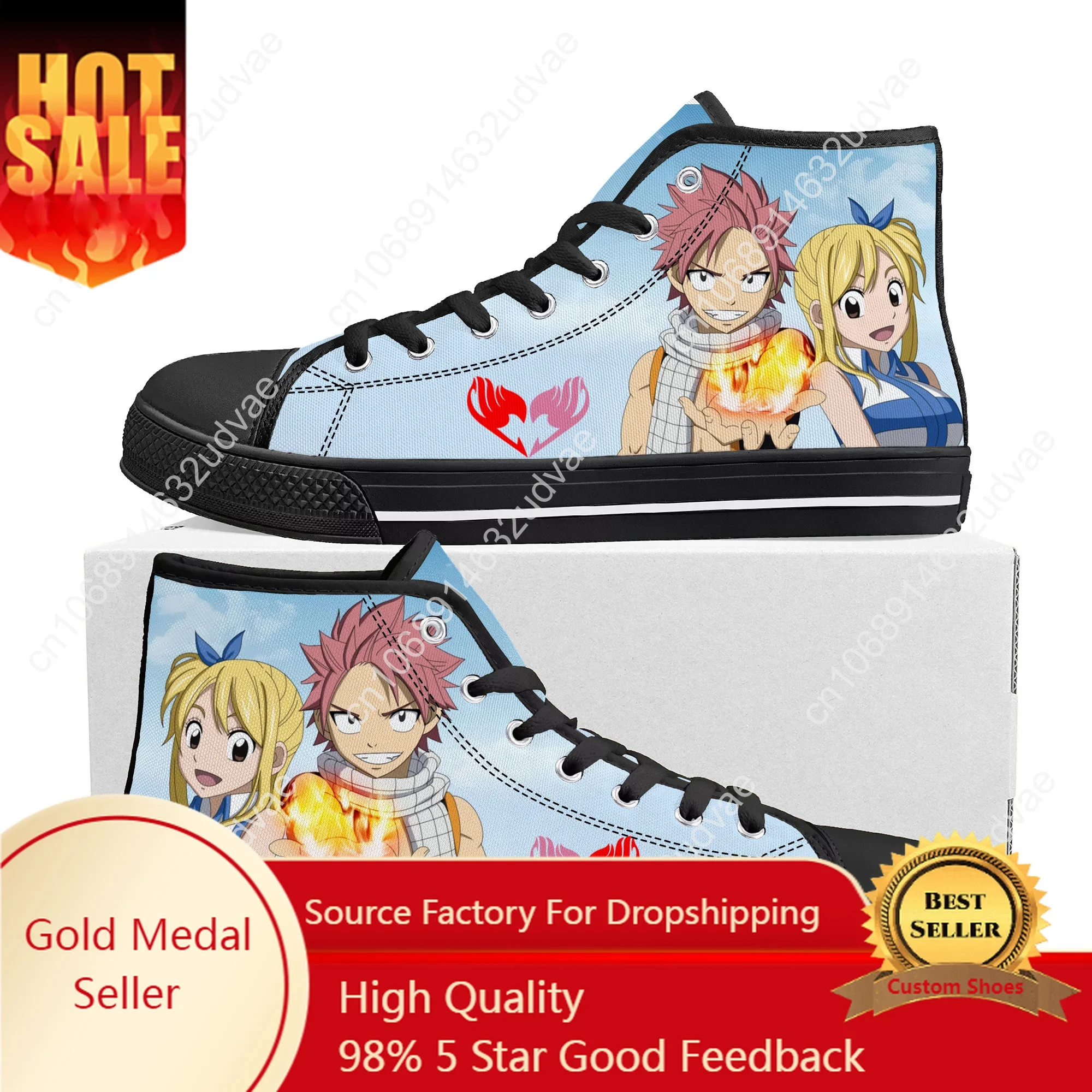 Anime Fairy Tail Natsu Dragneel High Top Quality Sneakers Mens Womens Teenager Canvas Sneaker Casual Couple Shoes Custom Shoe