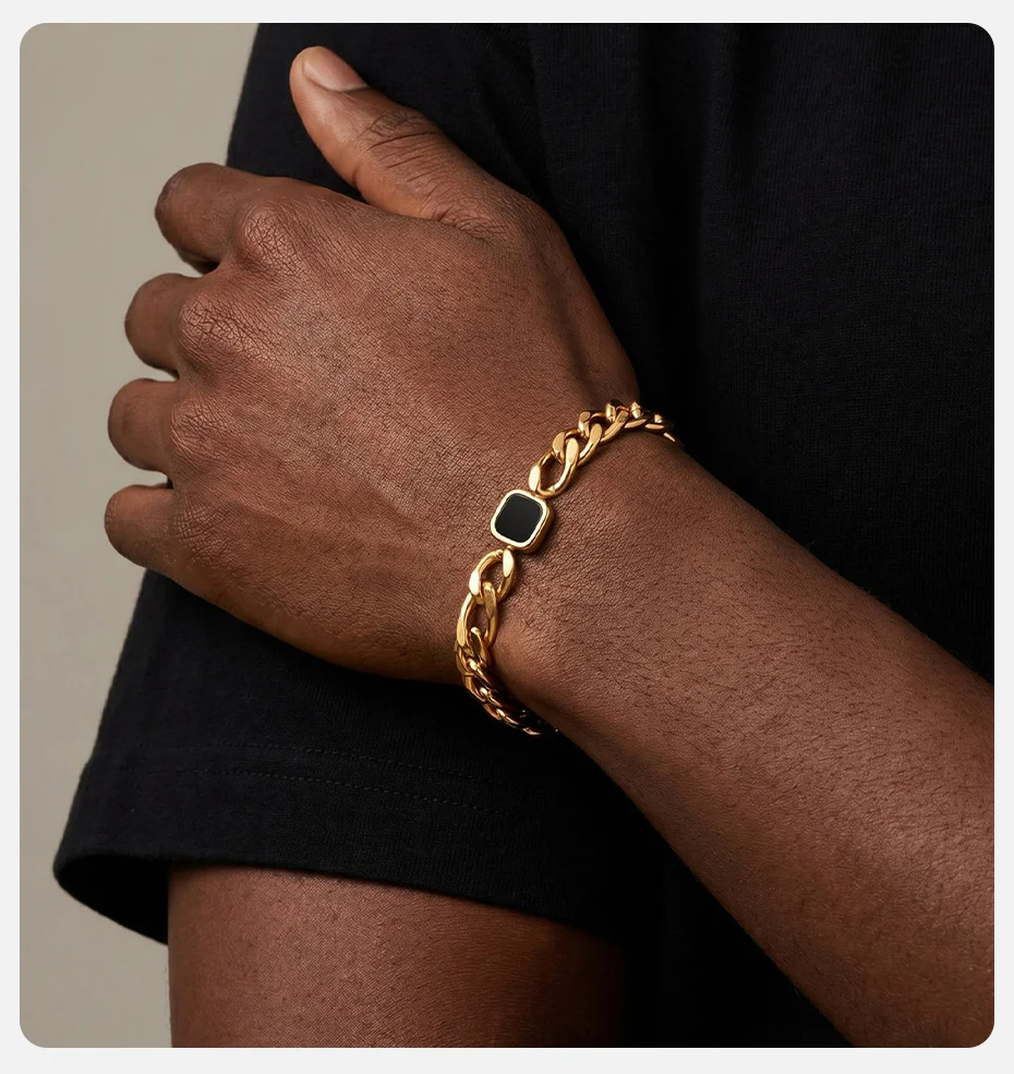 Vnox Herren-Armband mit quadratischem Anhänger, kubanische/Figaro-Kette, Edelstahl, gold- und silberfarben, verstellbar, Punk-Schmuck, Geschenke für Ihn – Detail 5