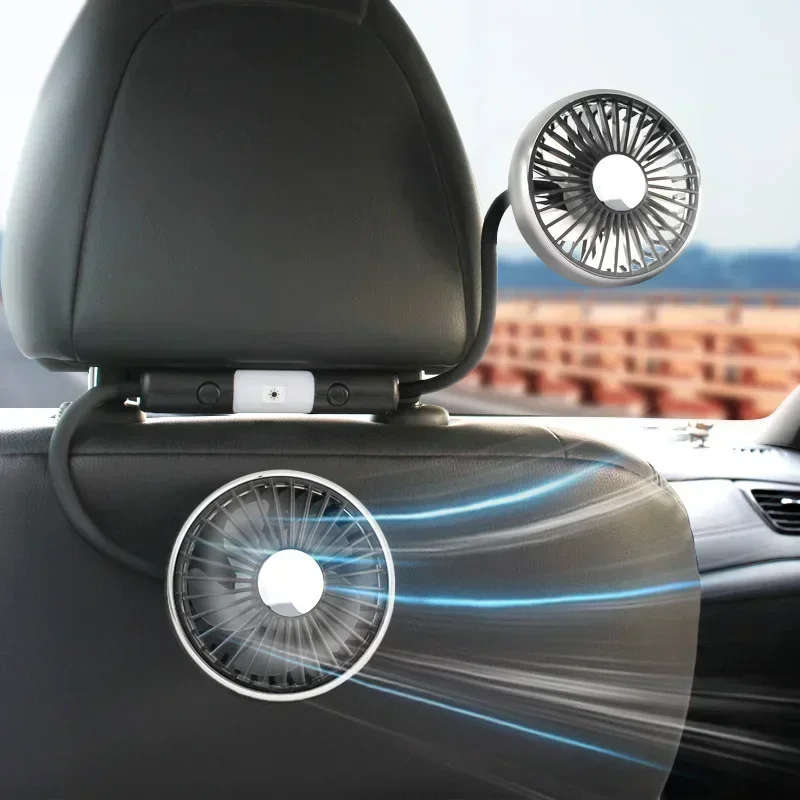 Summer Car Dual-Head Hose Fan USB 360°Rotation Cooling Fan 3 Speed Wind 2 Lighting Car Fan Cooler Brushless Cooler