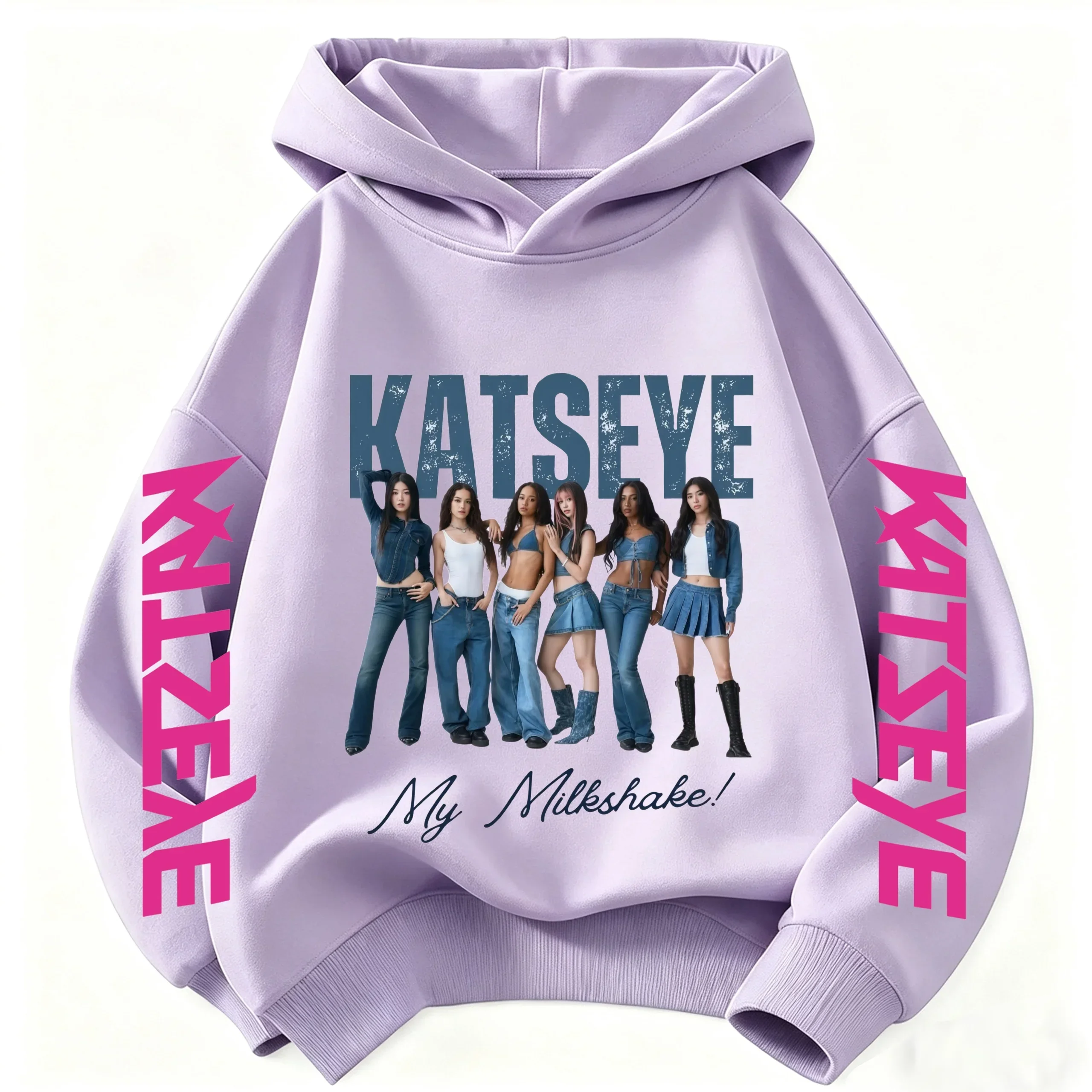 Y2k Fashion Katseye Girl Group Graphic Pullover; 2026 Kids' Stylish Hoodie Casual Retro Hoodie for Girls – Warm & Street-Style