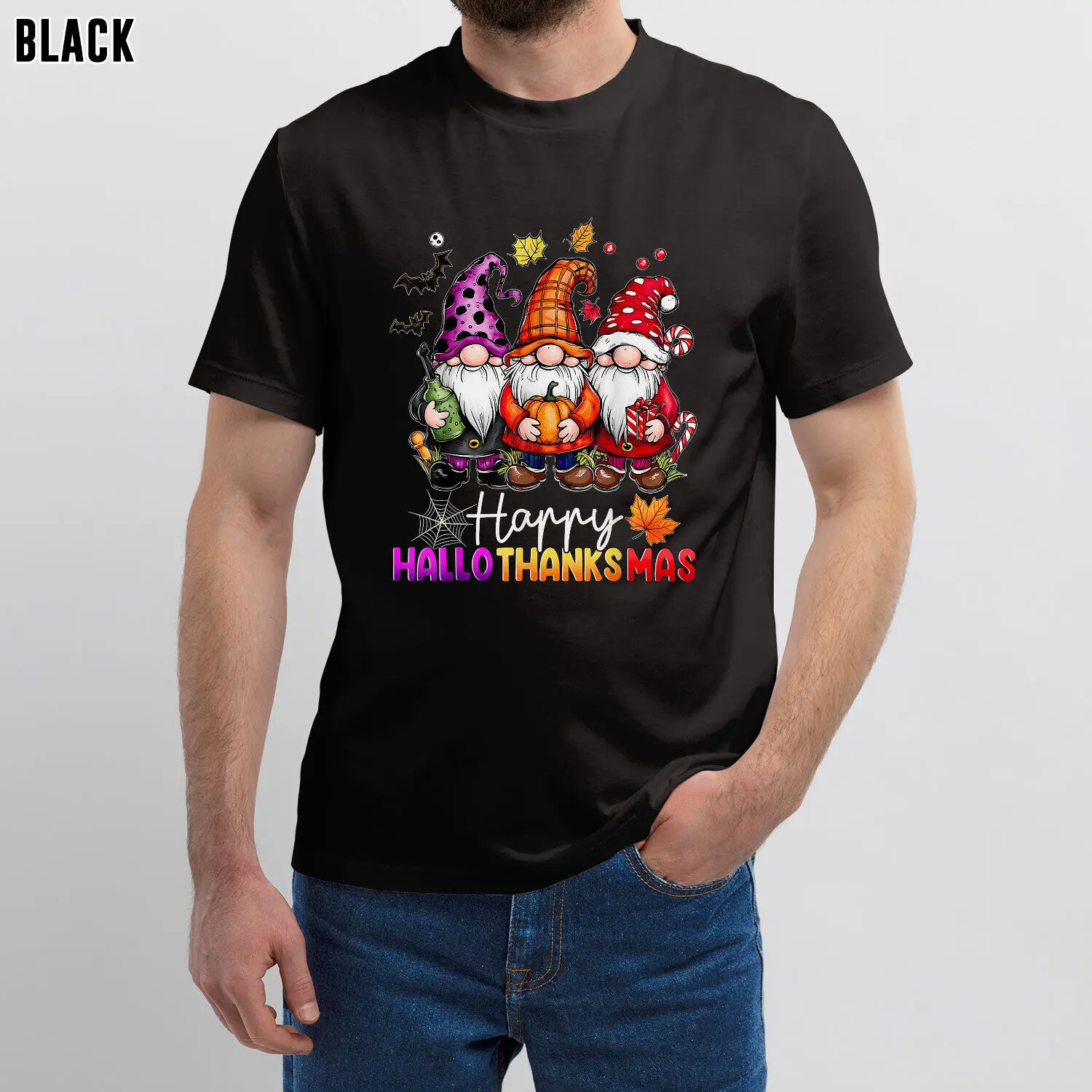 Happy Hallothanksmas Gnomes Lover Funny Halloween Christmas Thanksgiving TShirt