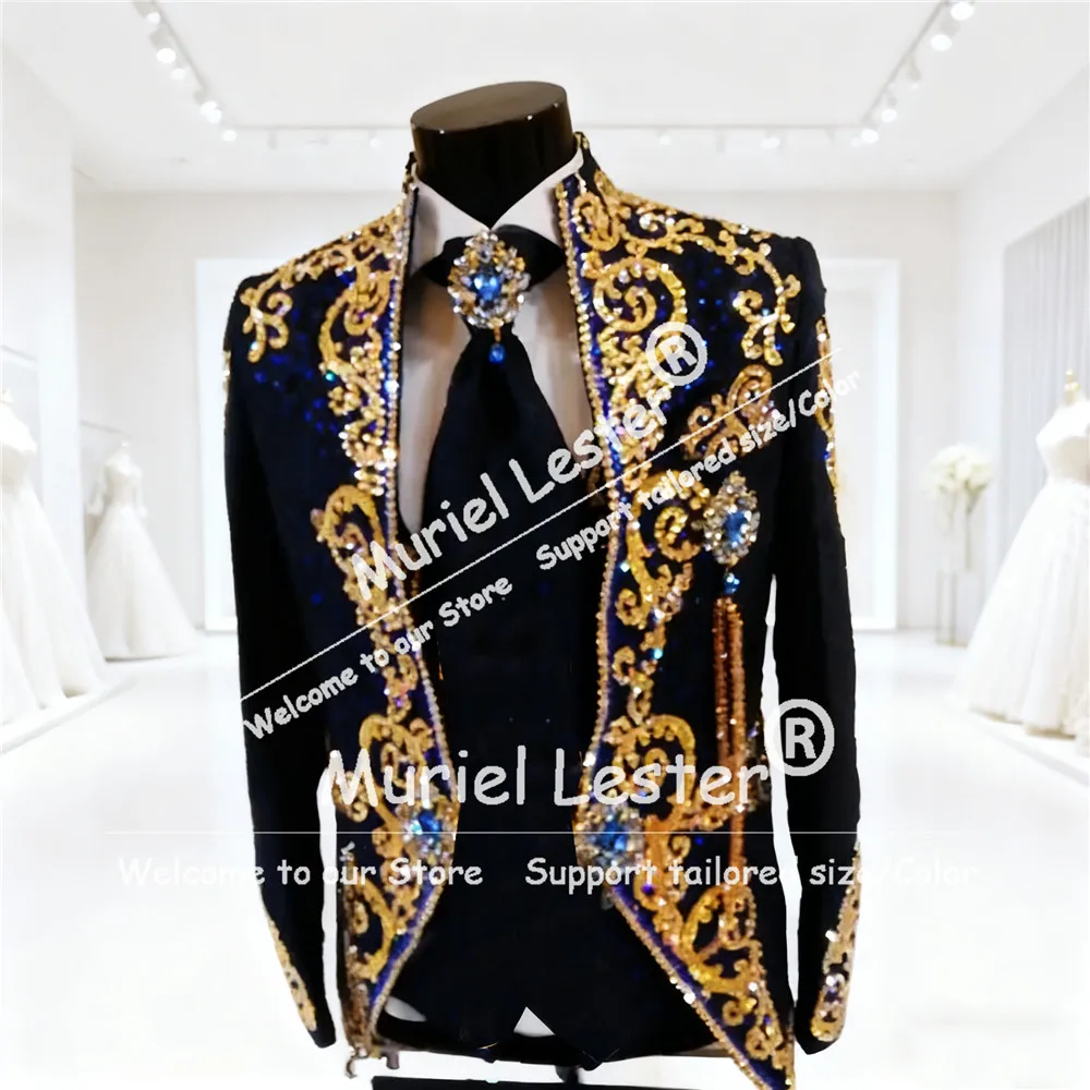 

Красочный костюм для творчества из бисера, мужской комплект из 2 предметов, куртка, брюки, индивидуальные свадебные смокинги для жениха, индивидуальные пиджаки для выпускного вечера, наряды