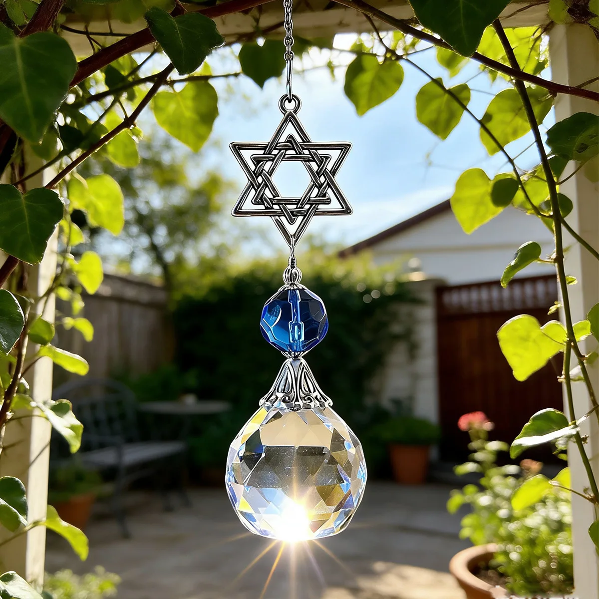 Star Of David Hexagram Crystal Hanging Pendant Jewish New Year Colored Crystal Hanukkah Gift Bohemian Garden Room Ornaments.
