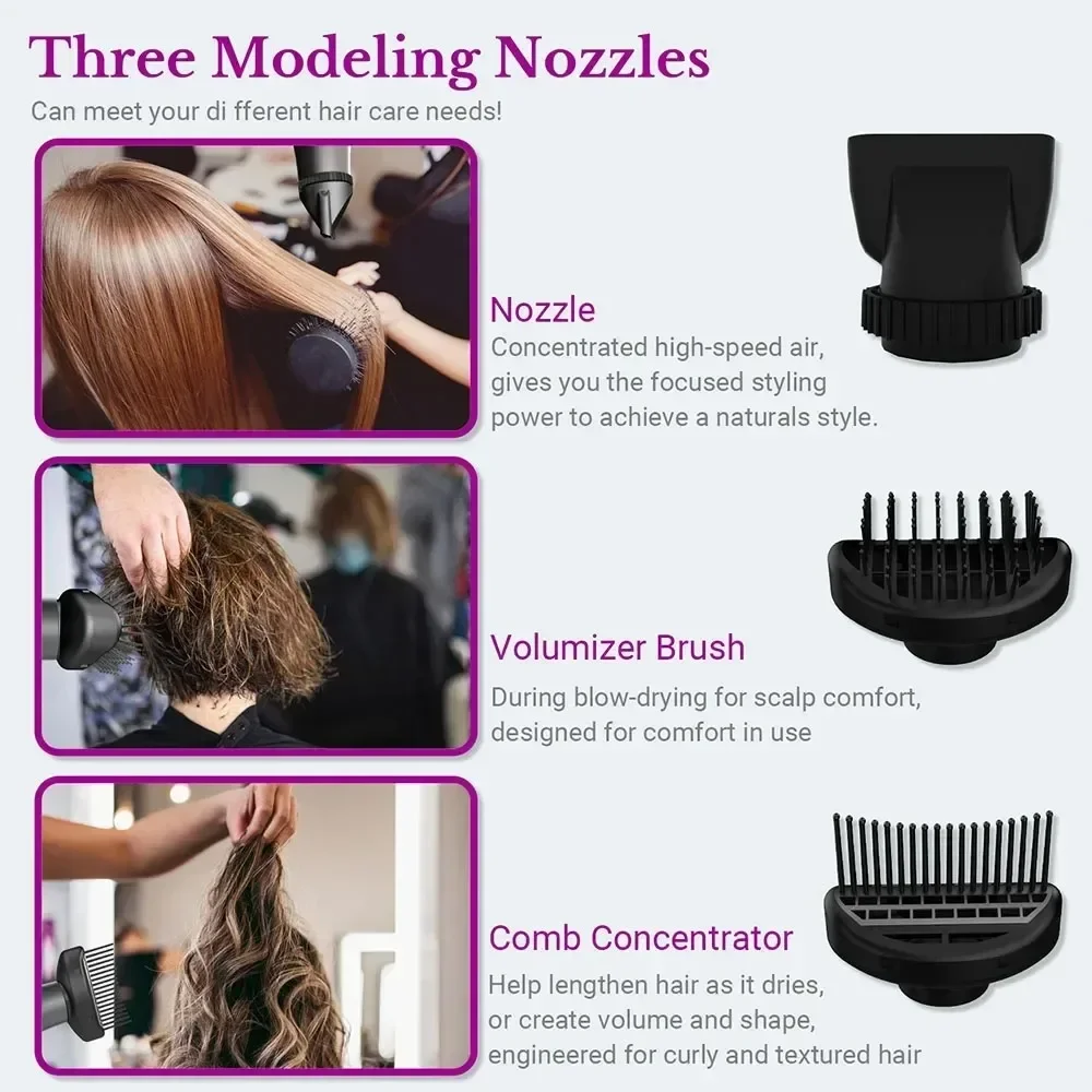 Professional Hair Dryer 1800W Powerful Negative Ions Strong Wind Blower Constant Temperature Collecting  Air Comb Nozzle Gear