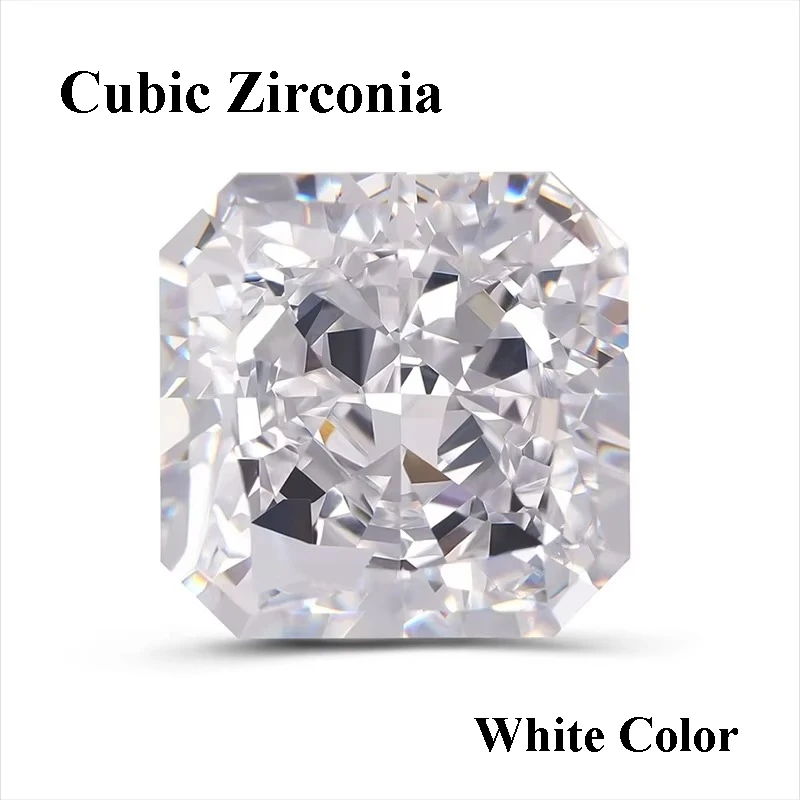 

Cubic Zirconia Crushed Ice Cut White Color Asscher Shape Charms Beads for Diy Jewelry Making Necklace Materials No Certificate