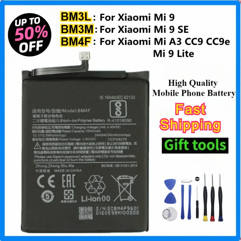 New Mobile Phone Battery BM4F BM3L BM3M for Xiaomi Mi 9 Lite Mi9 Lite / Mi 9 SE Mi9 SE / Mi A3 CC9 CC9e High Quality Battery