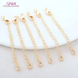 6PCS 14K Gold Color Brass and Zircon Drop Extender Chain with Lobster Clasps High Quality Jewelry Accessories DIY