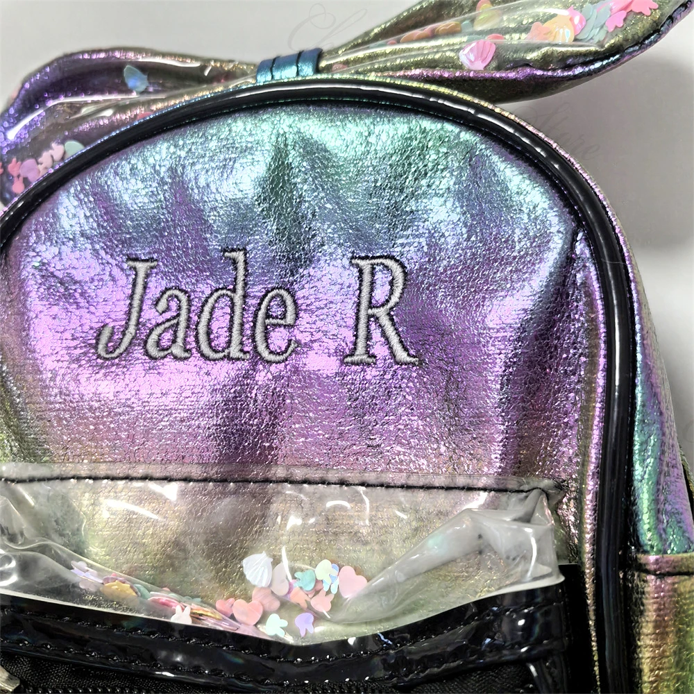 Pu Kinder kleine Tasche benutzer definierte Mode Muster transparente Pailletten niedlichen Prinzessin Bogen Rucksack personal isierten Namen Kinder Snack-Taschen