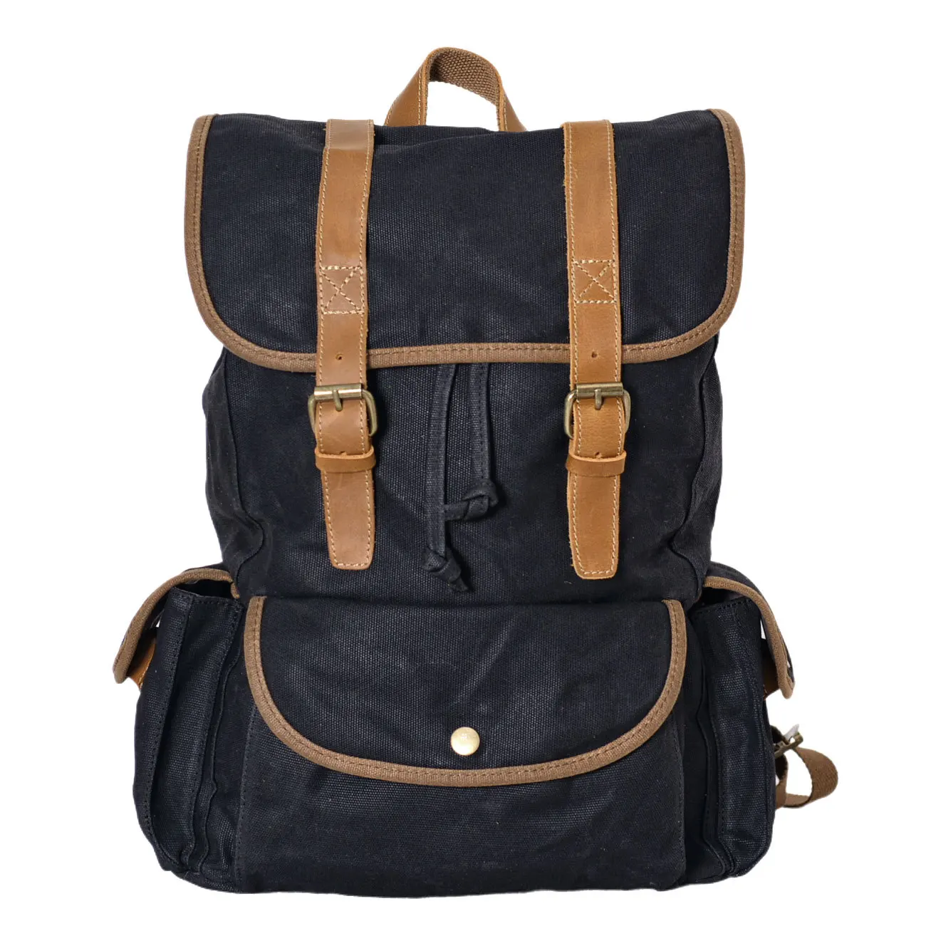 

Stylish Waxed Canvas Backpack Leather Trim Big Capacity School Bag for Travel and Commute