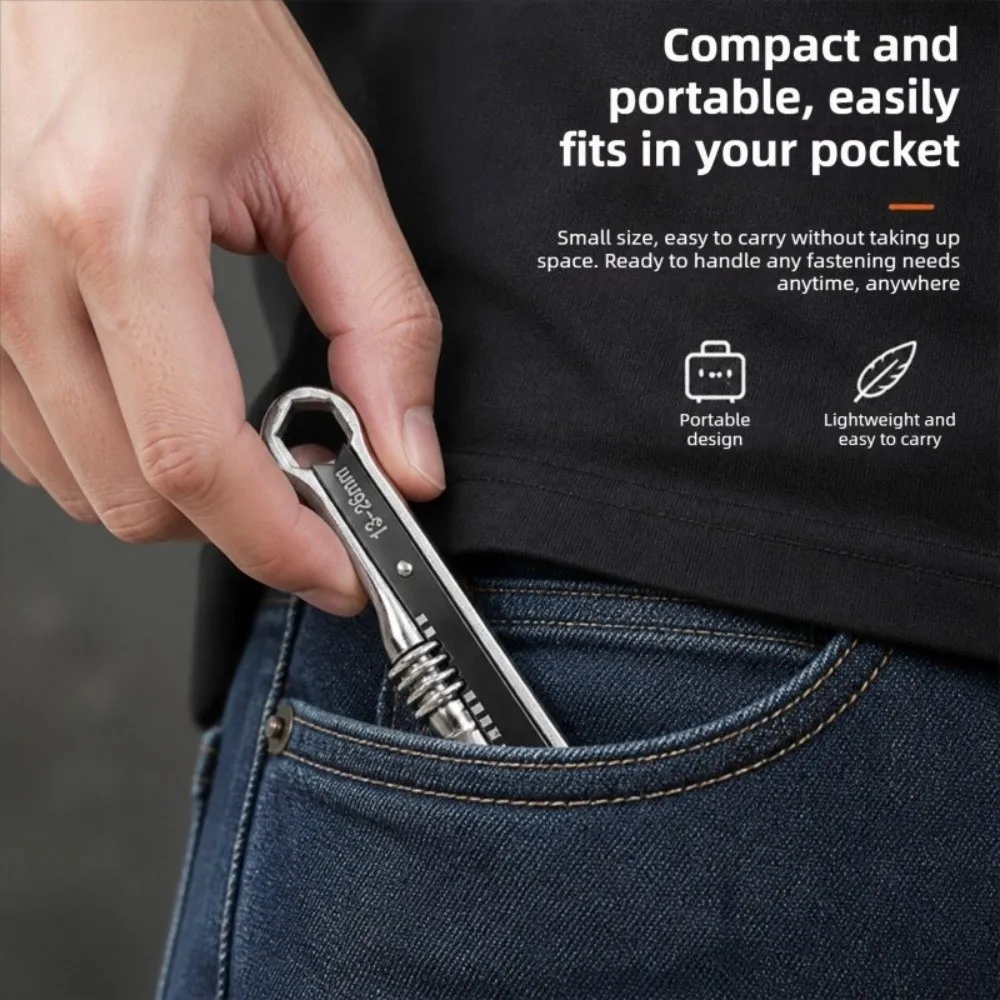 Dual-Head Design Adjustable Hex Head Wrench Precision Ratchet Mechanism Premium Steel Material Adaptive Spring Wrench Portable