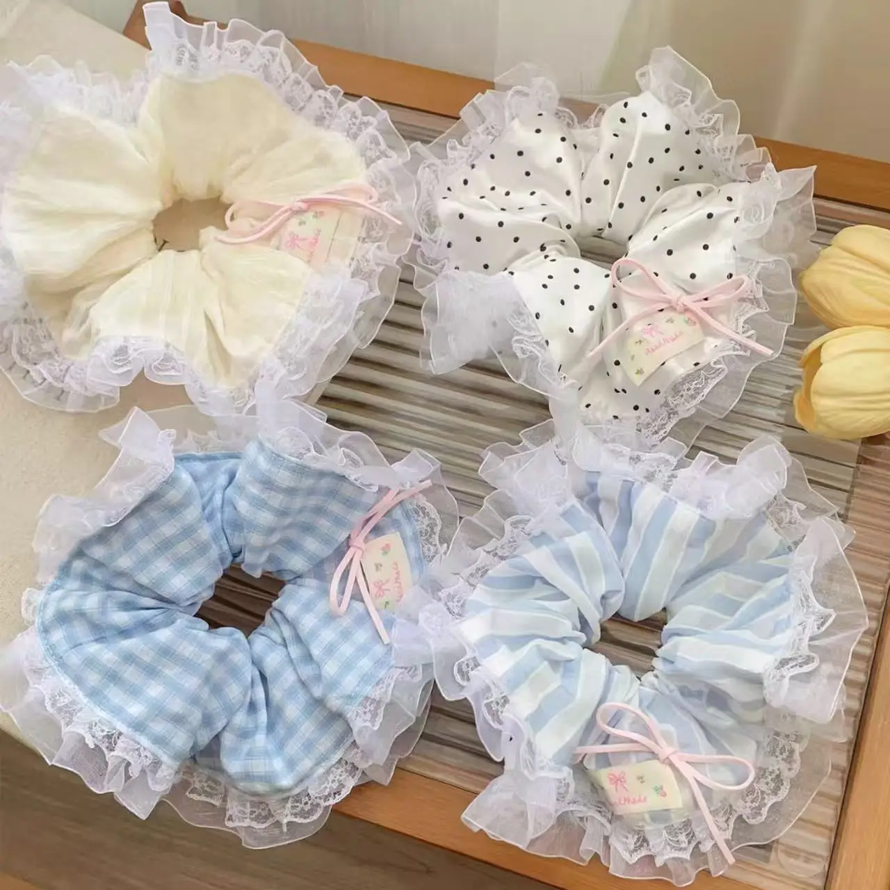 

Fairy Korean Style Lace Edge Scrunchy Sweet Girl Versatile Ponytail Hair Tie Elastic Band Hair Accessory for Women Sturdy