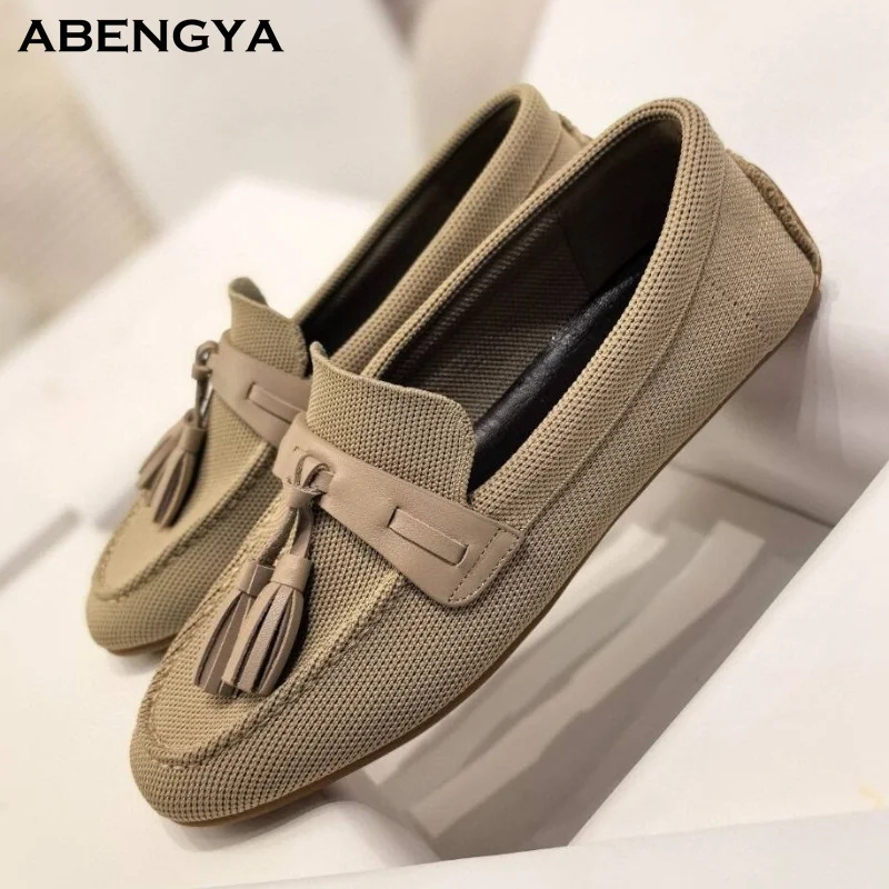 

Hot Sale Suede Flat Loafers Shoes Woman Khaki Tassels Decor Holiday Flat Mules Shoes Casual Comfort Vacation Walking Shoes Woman