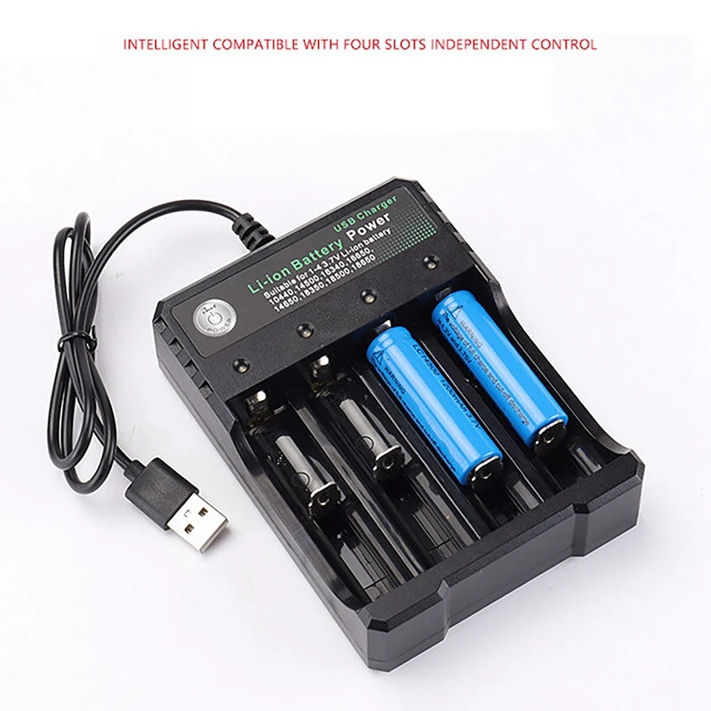 18650 Lithium Battery Charger 4 Slot 3.7V Smart USB Charging Stand 14500 Bright Flashlight Charger