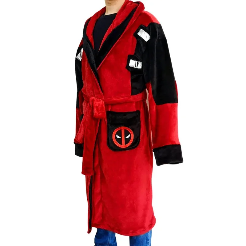 Movie Deadpool Bathrobe Cosplay Costume Men Women Halloween Christmas Flannel Hooded Pajamas Sleepwear C95M152