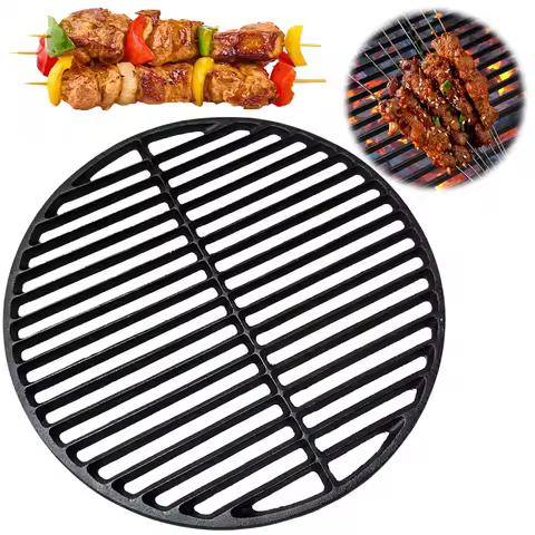 14.6 Inch Cast Iron Barbecue Grilling Grate Round Cooking Grid Charcoal Fire Grate Charcoal Plate for Home RV Travel