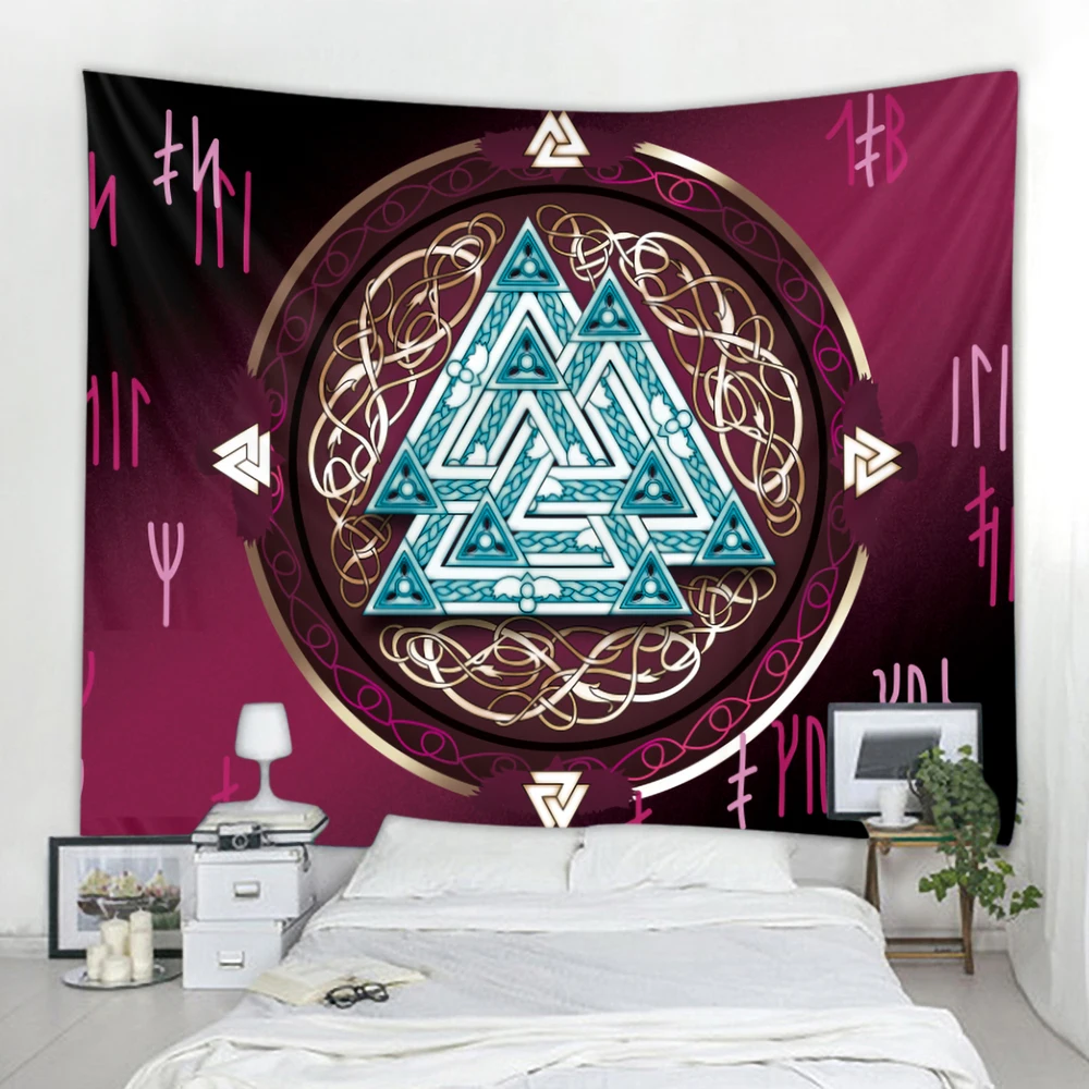 Viking Mystic Symbols Tarot Home Decor Tapestry Psychedelic Scenes Hippie Boho Wall Hanging Room Wall Decor Yoga Mat Sheets