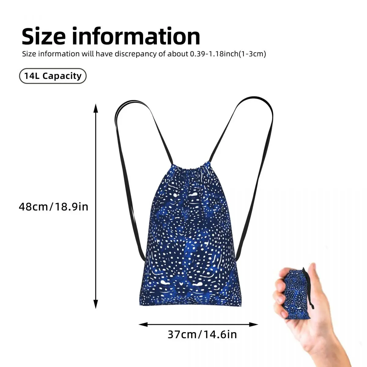 Whale Shark Skin Design Drawstring Backpack Sports Gym Bag Lightweight Foldable Storage Drawstring Bag for Men Women