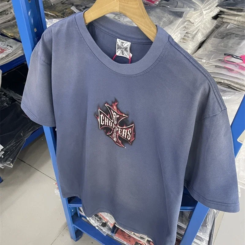 

Cross Flame Car Printing West Coast Choppers Oversized T Shirt Men Women 1:1 High Quality Washed Vintage Short Sleeves