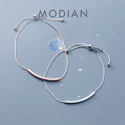 Modian Trendy Authentic Sterling Silver 925 Geometric bending Stick Bracelet for Women Adjustable Tennis Bracelet Fine Jewelry
